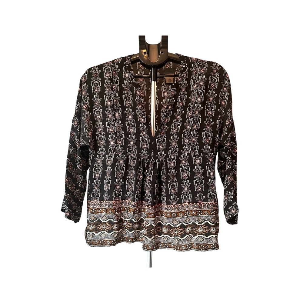 Madewell Silk Blouse Women S Black Medallion Print‎ Boho Granolagirl Vintage 90s